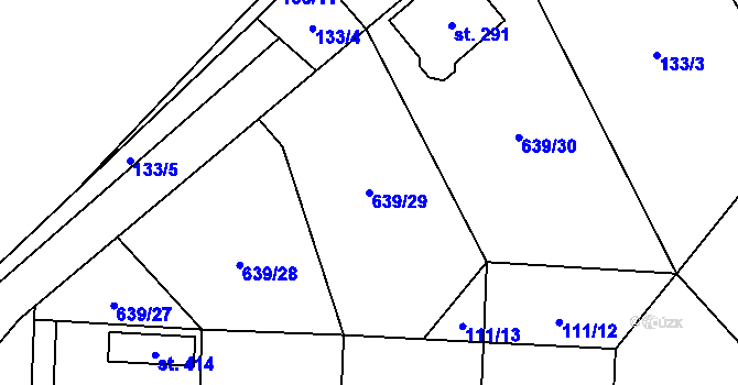 Parcela st. 639/29 v KÚ Radouňka, Katastrální mapa