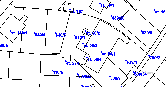 Parcela st. 50/3 v KÚ Radouňka, Katastrální mapa