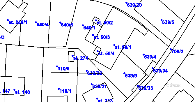 Parcela st. 50/4 v KÚ Radouňka, Katastrální mapa
