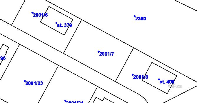 Parcela st. 2001/7 v KÚ Radouňka, Katastrální mapa