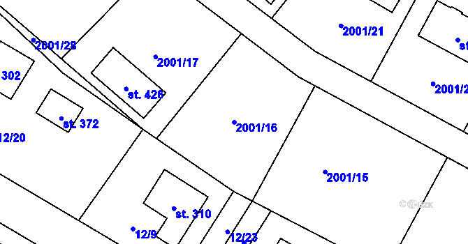 Parcela st. 2001/16 v KÚ Radouňka, Katastrální mapa