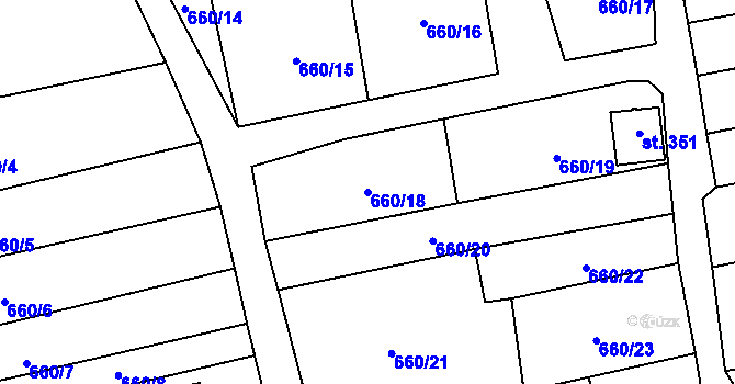 Parcela st. 660/18 v KÚ Radouňka, Katastrální mapa