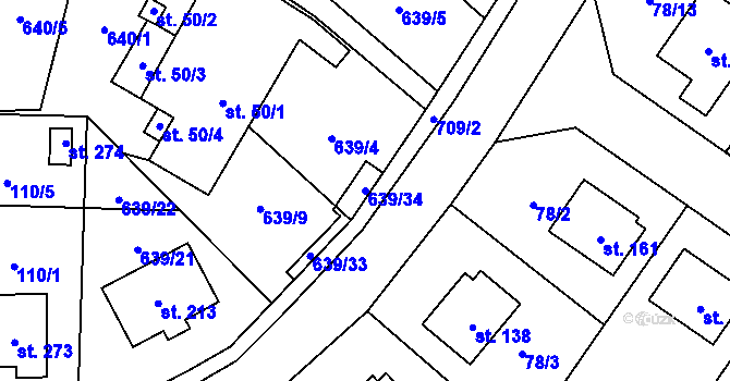Parcela st. 639/34 v KÚ Radouňka, Katastrální mapa