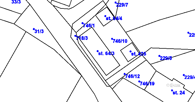 Parcela st. 64/3 v KÚ Radouňka, Katastrální mapa