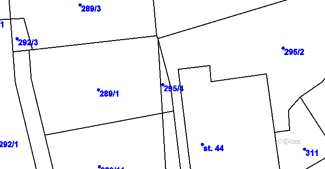 Parcela st. 295/4 v KÚ Radouňka, Katastrální mapa
