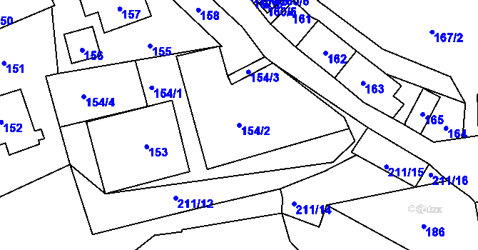 Parcela st. 154/2 v KÚ Radouš, Katastrální mapa
