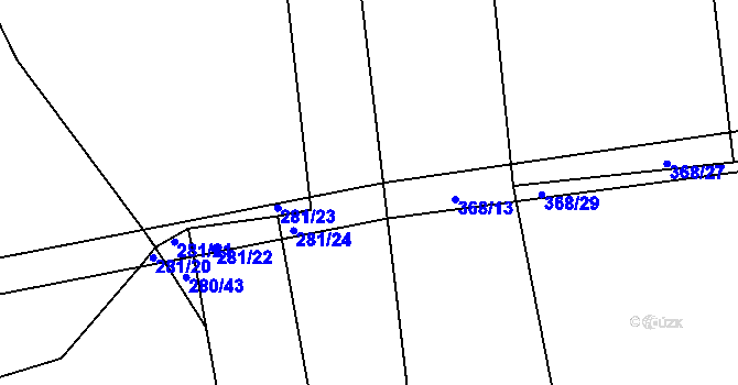 Parcela st. 281/25 v KÚ Radouš, Katastrální mapa