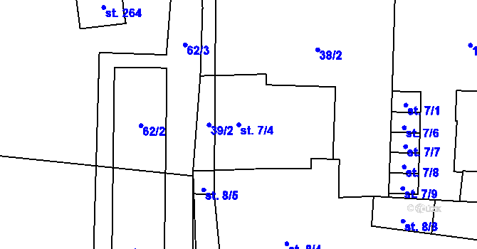 Parcela st. 7/4 v KÚ Radovesice u Libochovic, Katastrální mapa