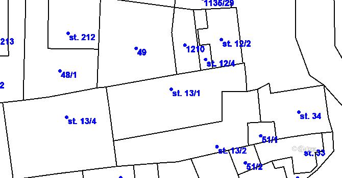 Parcela st. 13/1 v KÚ Radovesice u Libochovic, Katastrální mapa