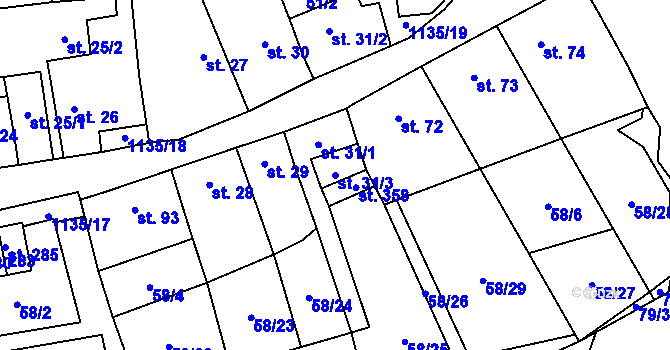 Parcela st. 31/3 v KÚ Radovesice u Libochovic, Katastrální mapa