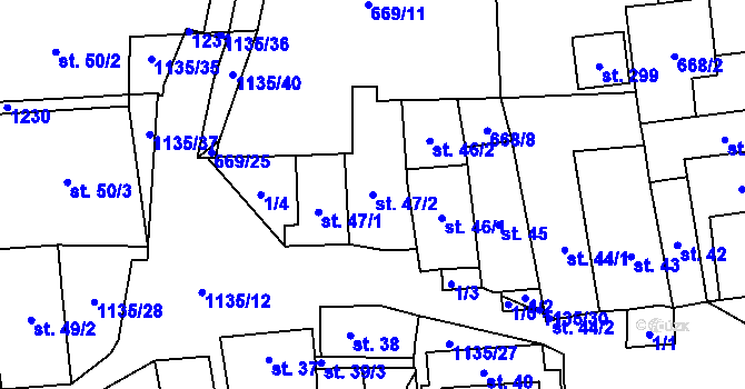 Parcela st. 47/2 v KÚ Radovesice u Libochovic, Katastrální mapa