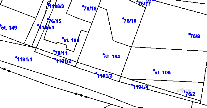 Parcela st. 194 v KÚ Radovesice u Libochovic, Katastrální mapa