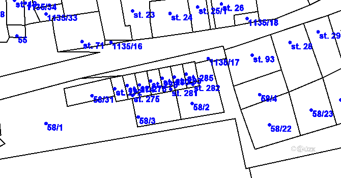 Parcela st. 281 v KÚ Radovesice u Libochovic, Katastrální mapa