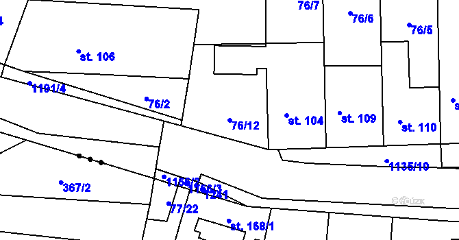 Parcela st. 76/12 v KÚ Radovesice u Libochovic, Katastrální mapa