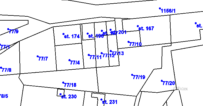 Parcela st. 77/12 v KÚ Radovesice u Libochovic, Katastrální mapa