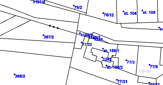 Parcela st. 77/22 v KÚ Radovesice u Libochovic, Katastrální mapa