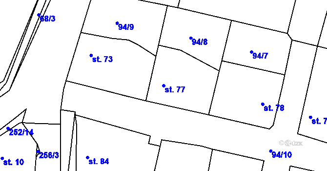 Parcela st. 77 v KÚ Radovesnice I, Katastrální mapa
