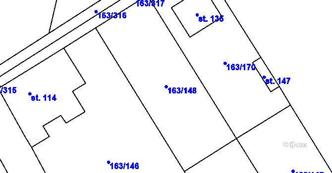 Parcela st. 163/148 v KÚ Radovesnice I, Katastrální mapa