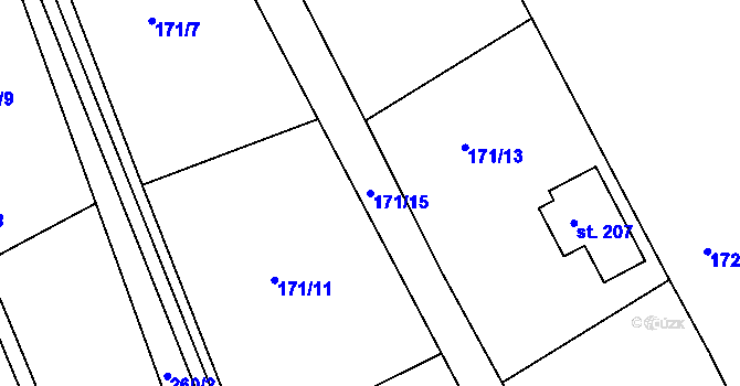 Parcela st. 171/15 v KÚ Radovesnice I, Katastrální mapa