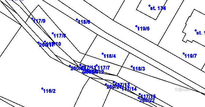Parcela st. 118/4 v KÚ Radovesnice I, Katastrální mapa