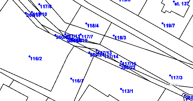 Parcela st. 117/13 v KÚ Radovesnice I, Katastrální mapa