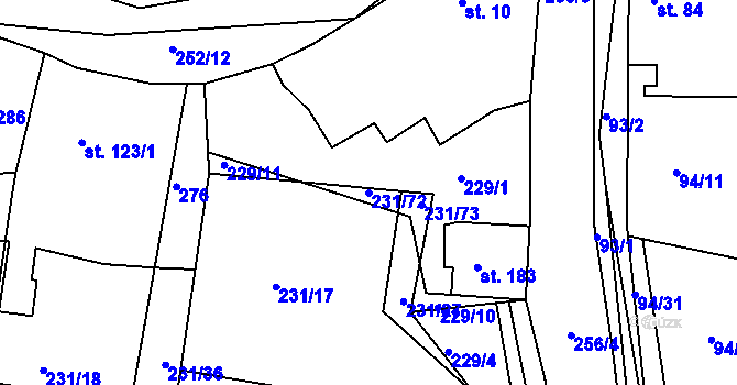 Parcela st. 231/72 v KÚ Radovesnice I, Katastrální mapa