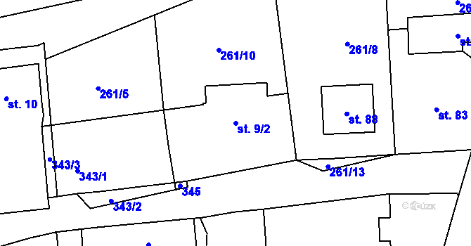 Parcela st. 9/2 v KÚ Zibohlavy, Katastrální mapa
