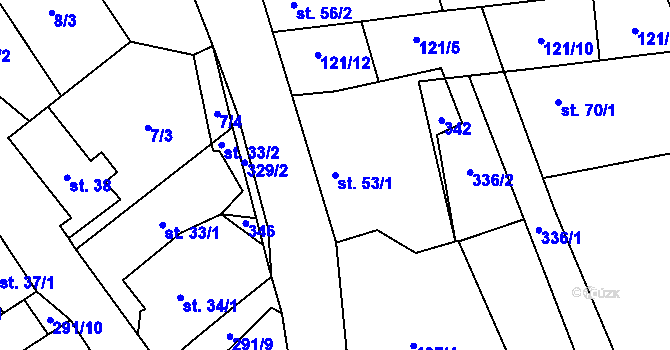 Parcela st. 53/1 v KÚ Zibohlavy, Katastrální mapa