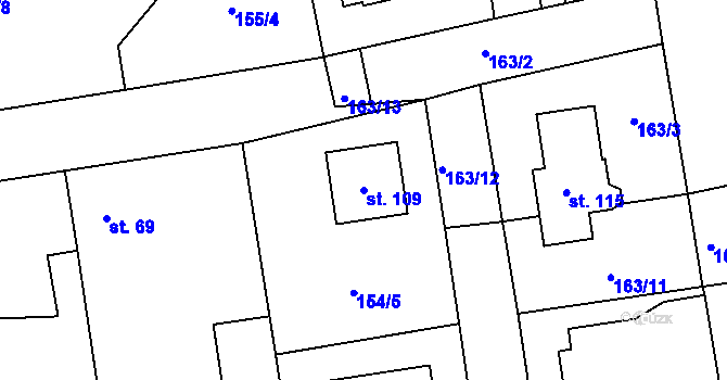Parcela st. 109 v KÚ Zibohlavy, Katastrální mapa