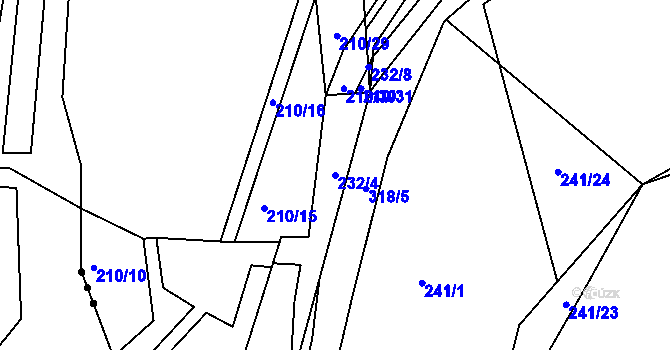 Parcela st. 232/4 v KÚ Zibohlavy, Katastrální mapa