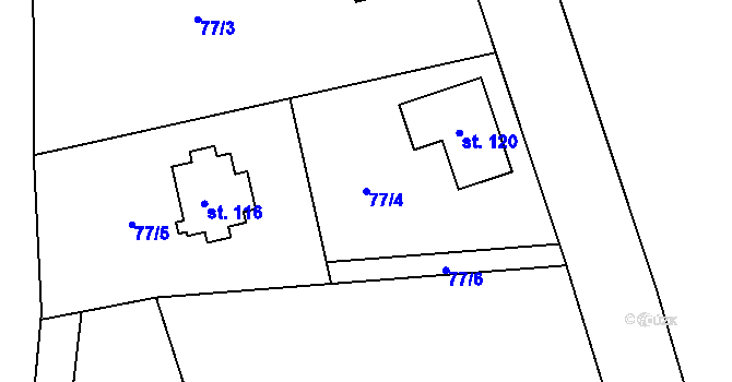 Parcela st. 77/4 v KÚ Zibohlavy, Katastrální mapa