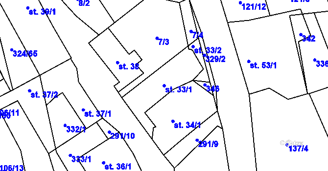 Parcela st. 33/1 v KÚ Zibohlavy, Katastrální mapa