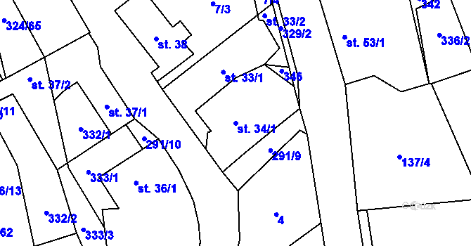 Parcela st. 34/1 v KÚ Zibohlavy, Katastrální mapa