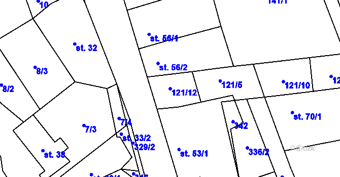Parcela st. 121/12 v KÚ Zibohlavy, Katastrální mapa