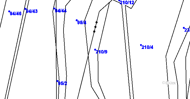 Parcela st. 210/9 v KÚ Zibohlavy, Katastrální mapa