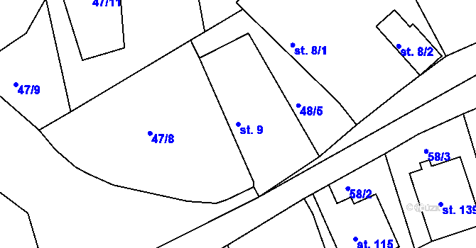 Parcela st. 9 v KÚ Lipec, Katastrální mapa