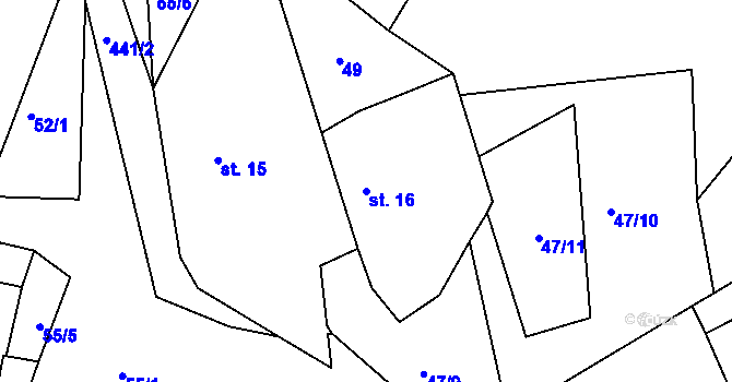 Parcela st. 16 v KÚ Lipec, Katastrální mapa