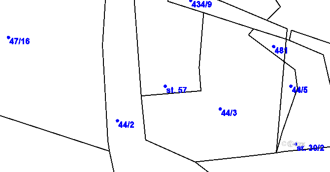 Parcela st. 57 v KÚ Lipec, Katastrální mapa
