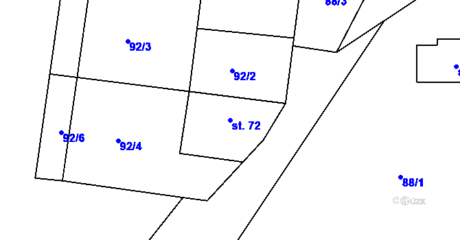 Parcela st. 72 v KÚ Lipec, Katastrální mapa