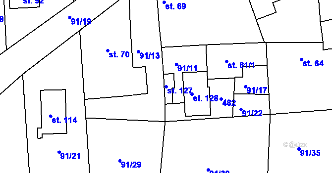 Parcela st. 127 v KÚ Lipec, Katastrální mapa
