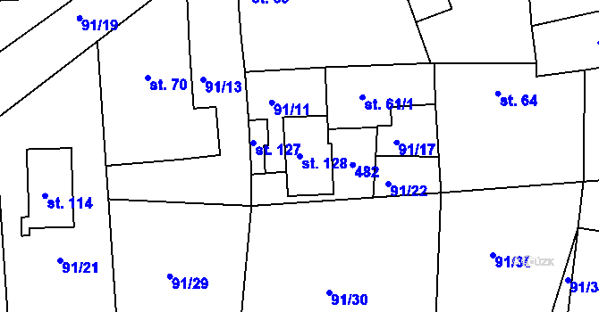 Parcela st. 128 v KÚ Lipec, Katastrální mapa