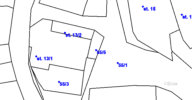 Parcela st. 55/5 v KÚ Lipec, Katastrální mapa