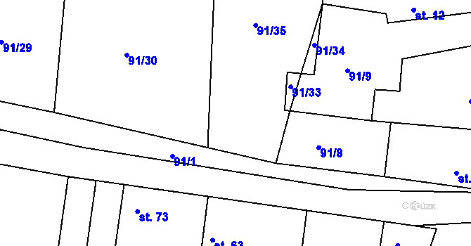 Parcela st. 91/1 v KÚ Lipec, Katastrální mapa