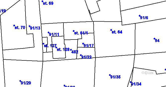 Parcela st. 91/17 v KÚ Lipec, Katastrální mapa