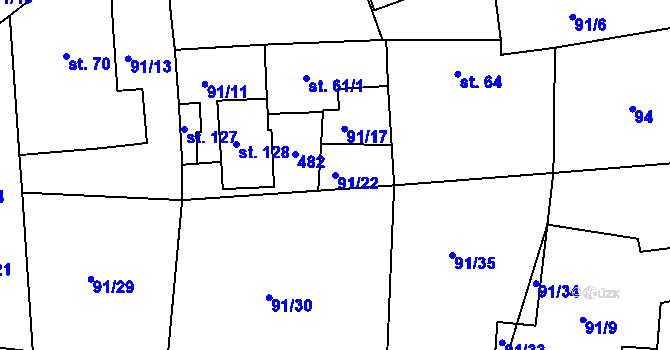 Parcela st. 91/22 v KÚ Lipec, Katastrální mapa