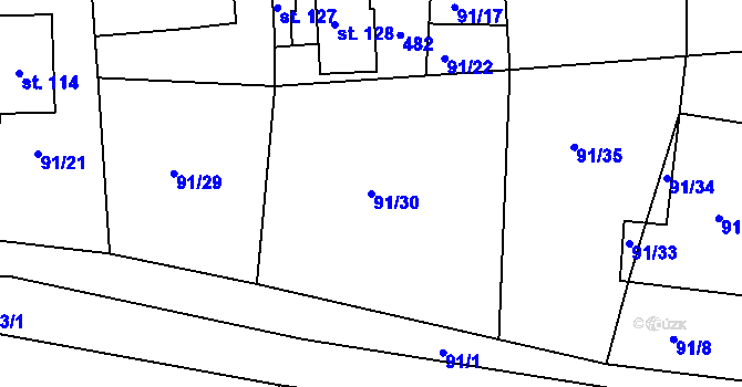 Parcela st. 91/30 v KÚ Lipec, Katastrální mapa