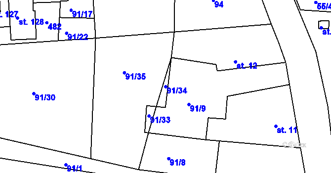 Parcela st. 91/34 v KÚ Lipec, Katastrální mapa