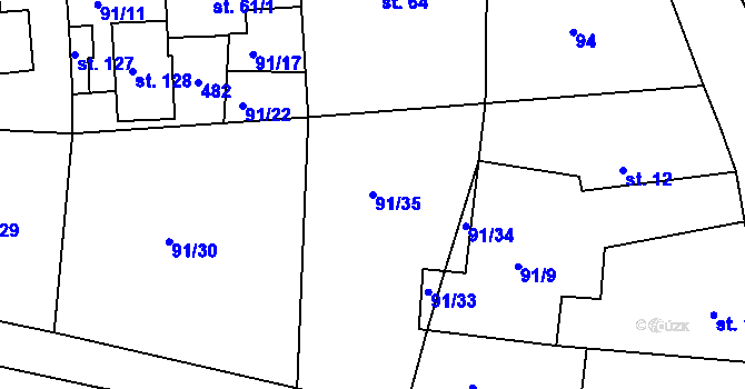 Parcela st. 91/35 v KÚ Lipec, Katastrální mapa