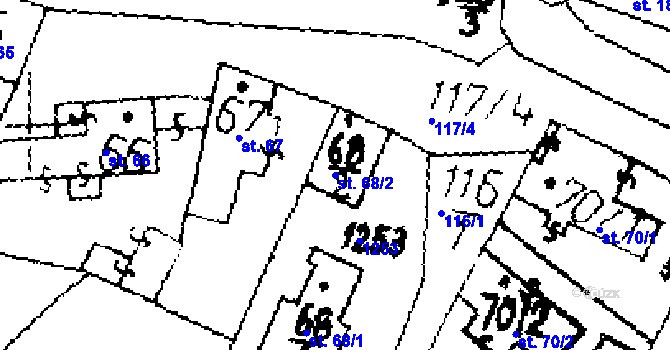 Parcela st. 68/2 v KÚ Radovesnice II, Katastrální mapa