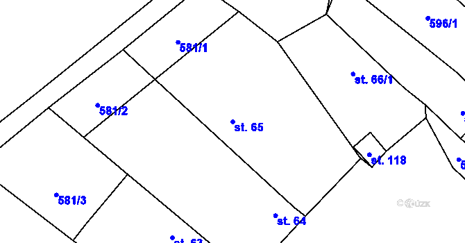 Parcela st. 65 v KÚ Rozehnaly, Katastrální mapa